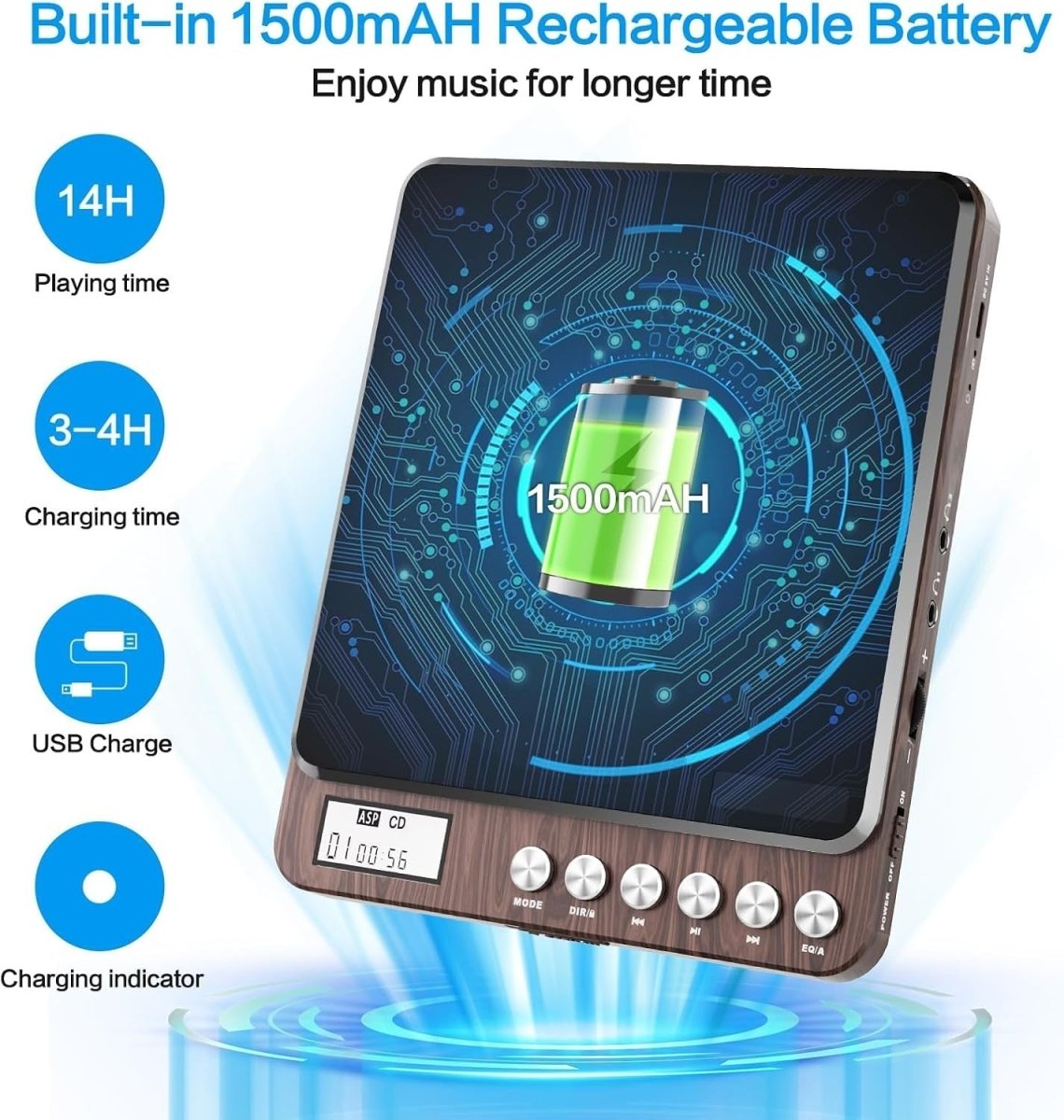 Portable CD Player Rechargeable Dual Speakers Anti - Skip Dual Headphone - Kwikley