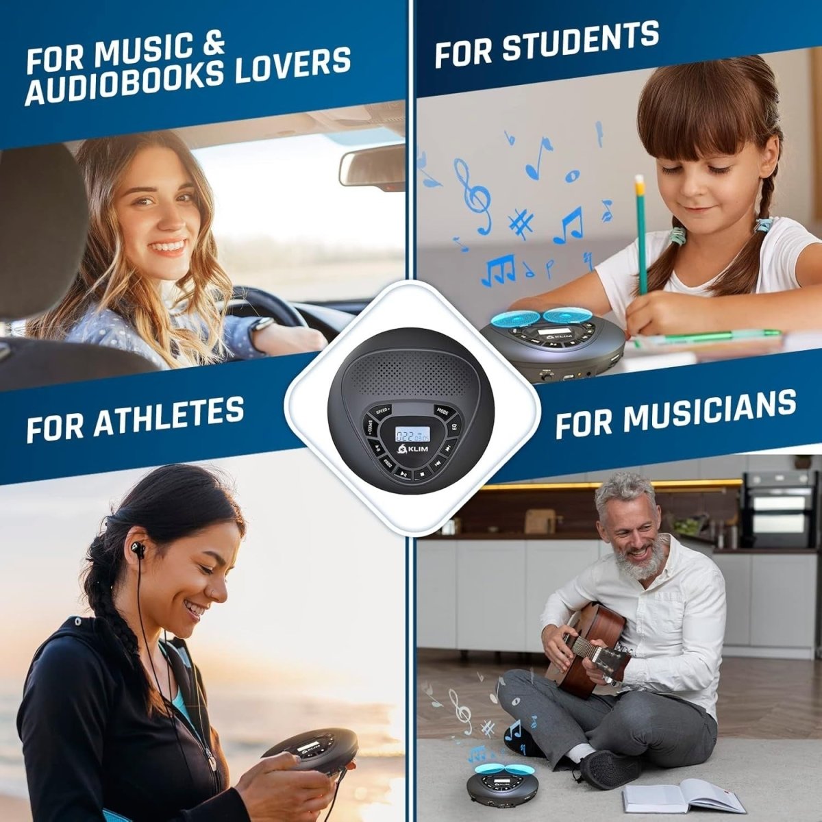 Portable CD Player with Speakers Rechargeable SD TF AUX w/ Headphones - Kwikley