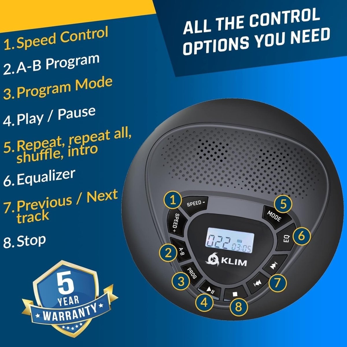 Portable CD Player with Speakers Rechargeable SD TF AUX w/ Headphones - Kwikley