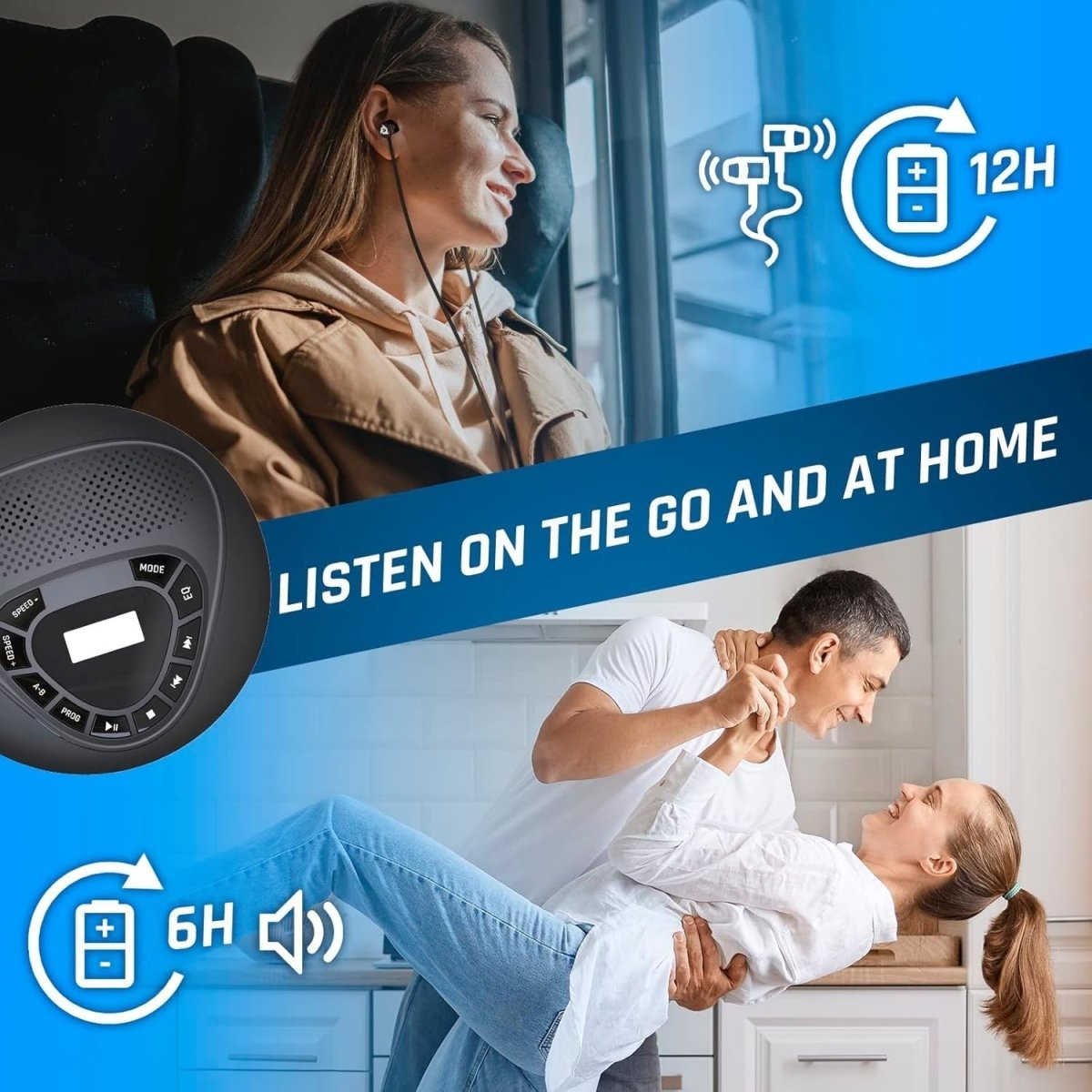 Portable CD Player with Speakers Rechargeable SD TF AUX w/ Headphones - Kwikley
