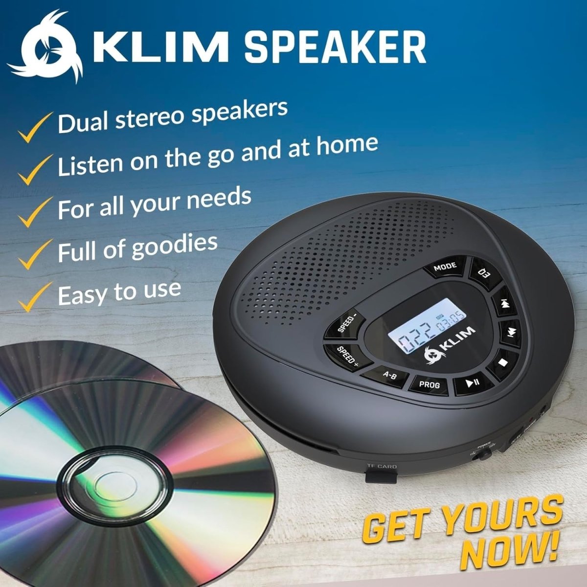 Portable CD Player with Speakers Rechargeable SD TF AUX w/ Headphones - Kwikley