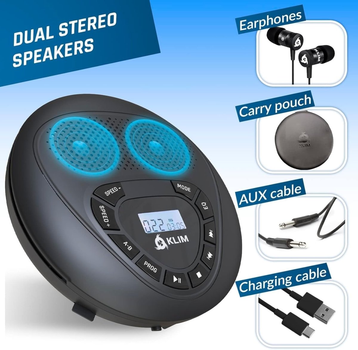 Portable CD Player with Speakers Rechargeable SD TF AUX w/ Headphones - Kwikley