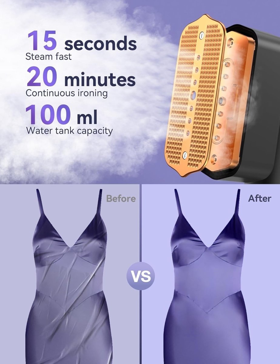 Portable Clothes Steamer Iron 2 in 1 Travel Garment Steamer Fast Heat LED - Kwikley