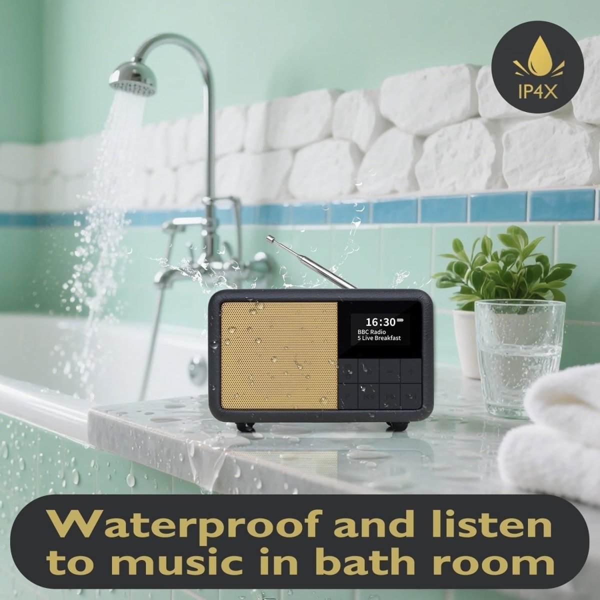 Portable DAB+ FM Radio Alarm Clock Bluetooth Waterproof 12hr Battery – Black - Kwikley