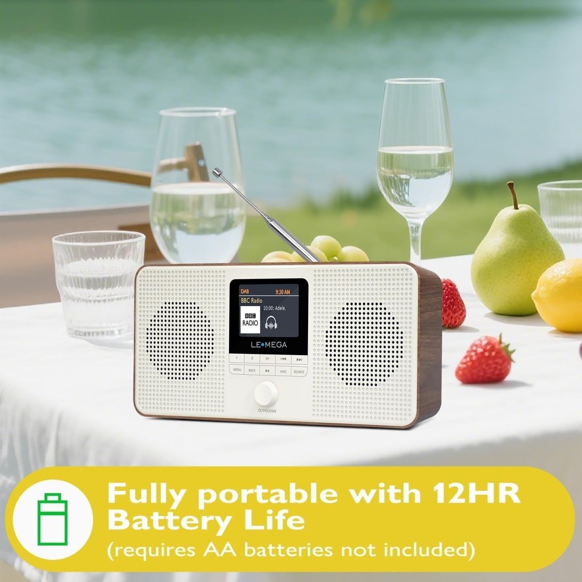 Portable DAB+/FM Internet Radio with WiFi, Bluetooth, Spotify & Alarms - Kwikley