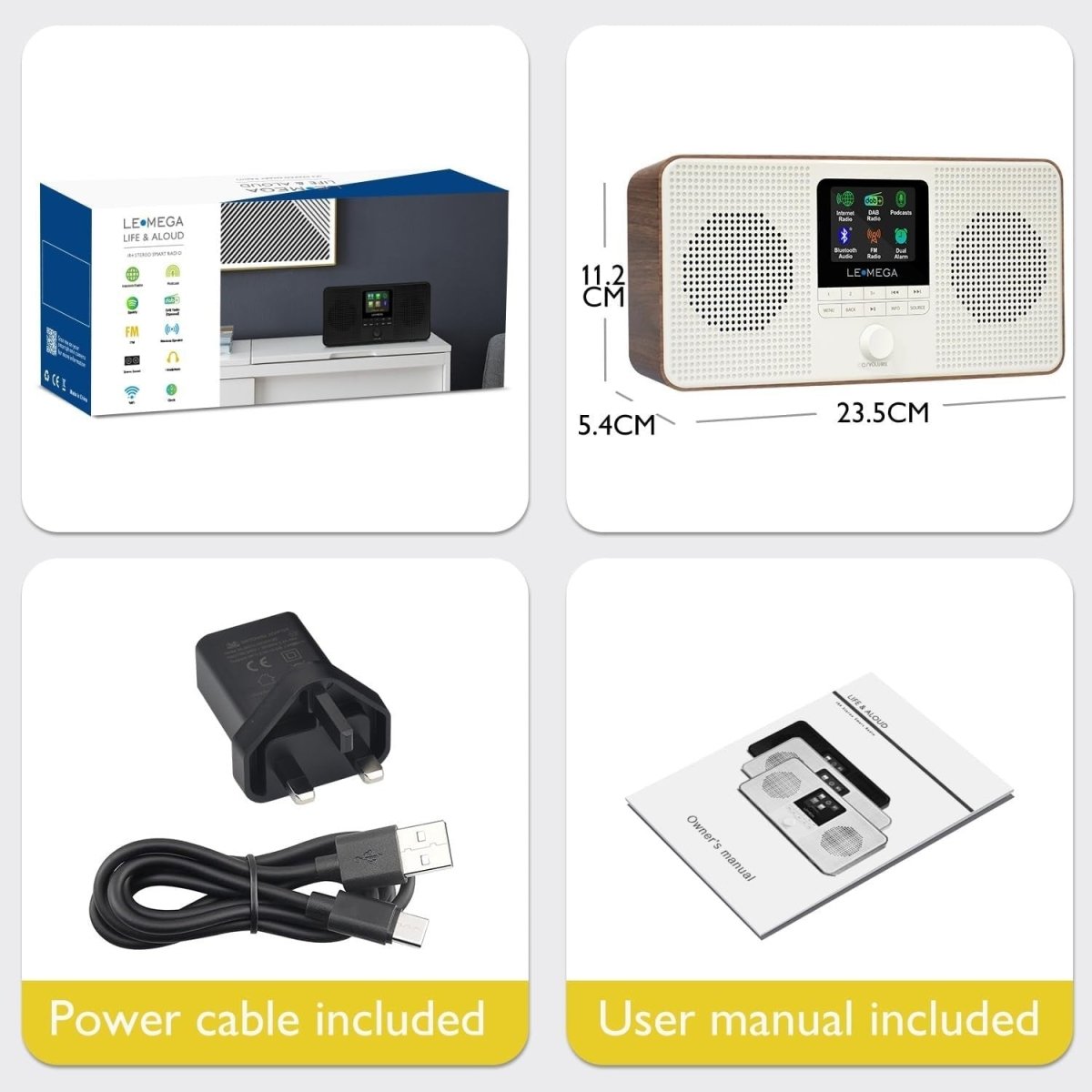 Portable DAB+/FM Internet Radio with WiFi, Bluetooth, Spotify & Alarms - Kwikley