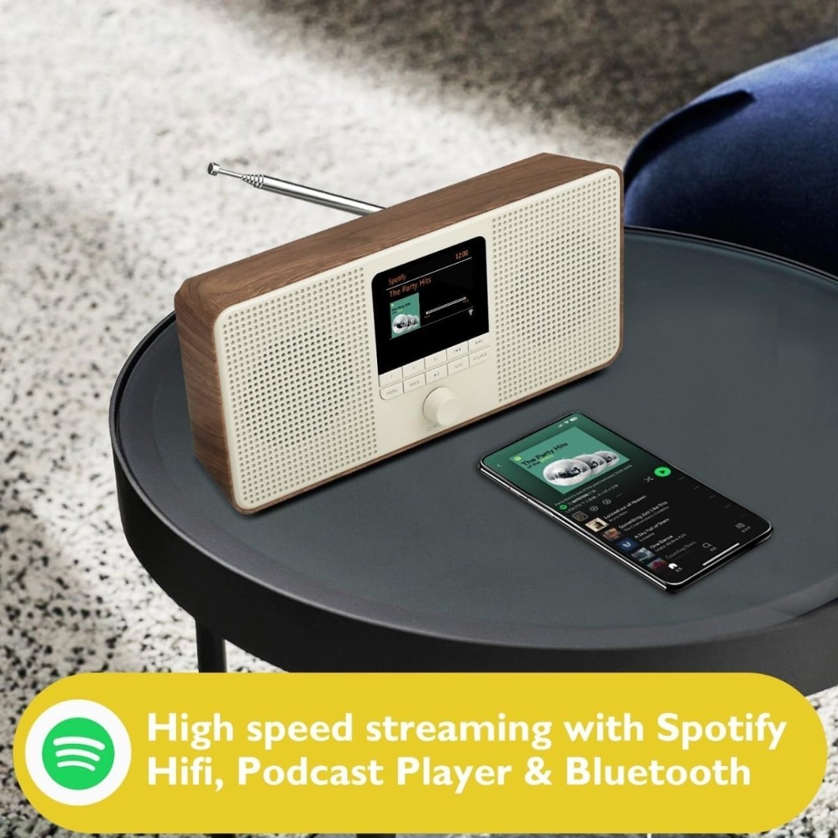 Portable DAB+/FM Internet Radio with WiFi, Bluetooth, Spotify & Alarms - Kwikley