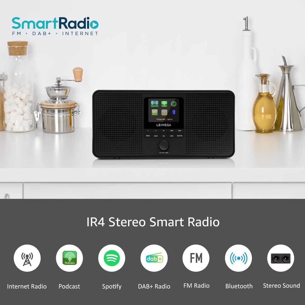 Portable DAB+/FM Internet Radio with WiFi Bluetooth & Spotify – Black - Kwikley