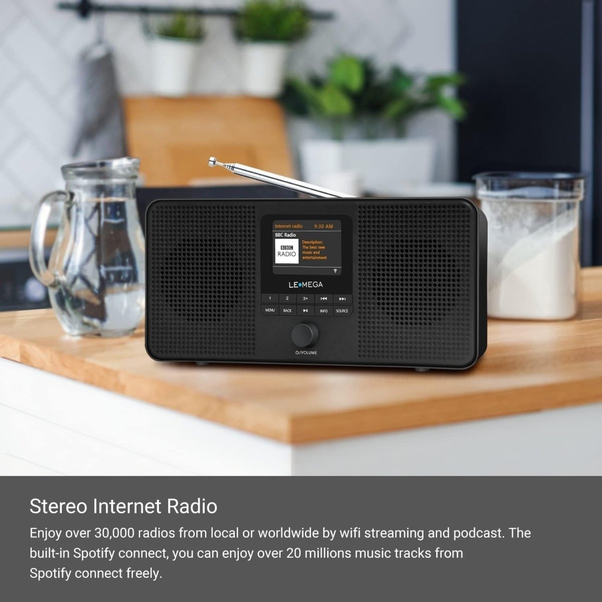 Portable DAB+/FM Internet Radio with WiFi, Bluetooth & Spotify – Black - Kwikley
