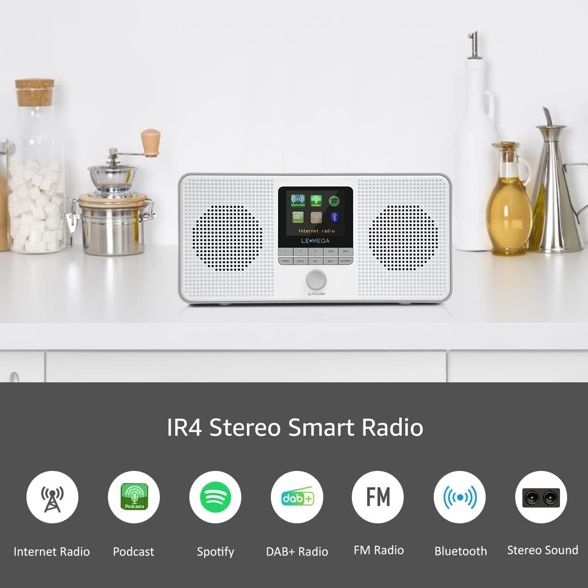 Portable DAB+/FM Internet Radio with WiFi, Bluetooth & Spotify – Grey - Kwikley