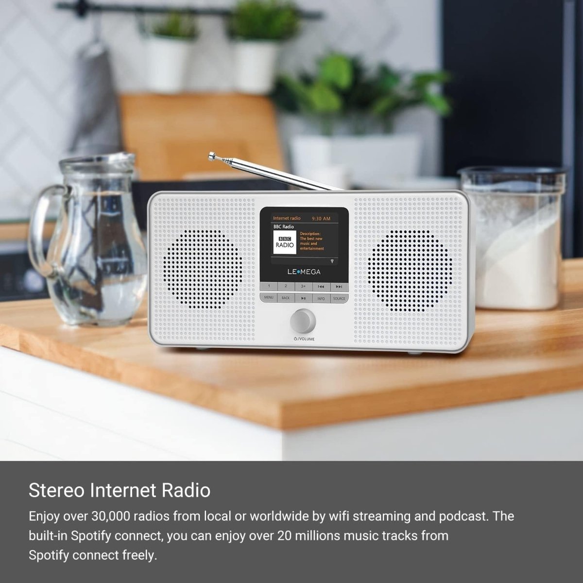 Portable DAB+/FM Internet Radio with WiFi, Bluetooth & Spotify – Grey - Kwikley
