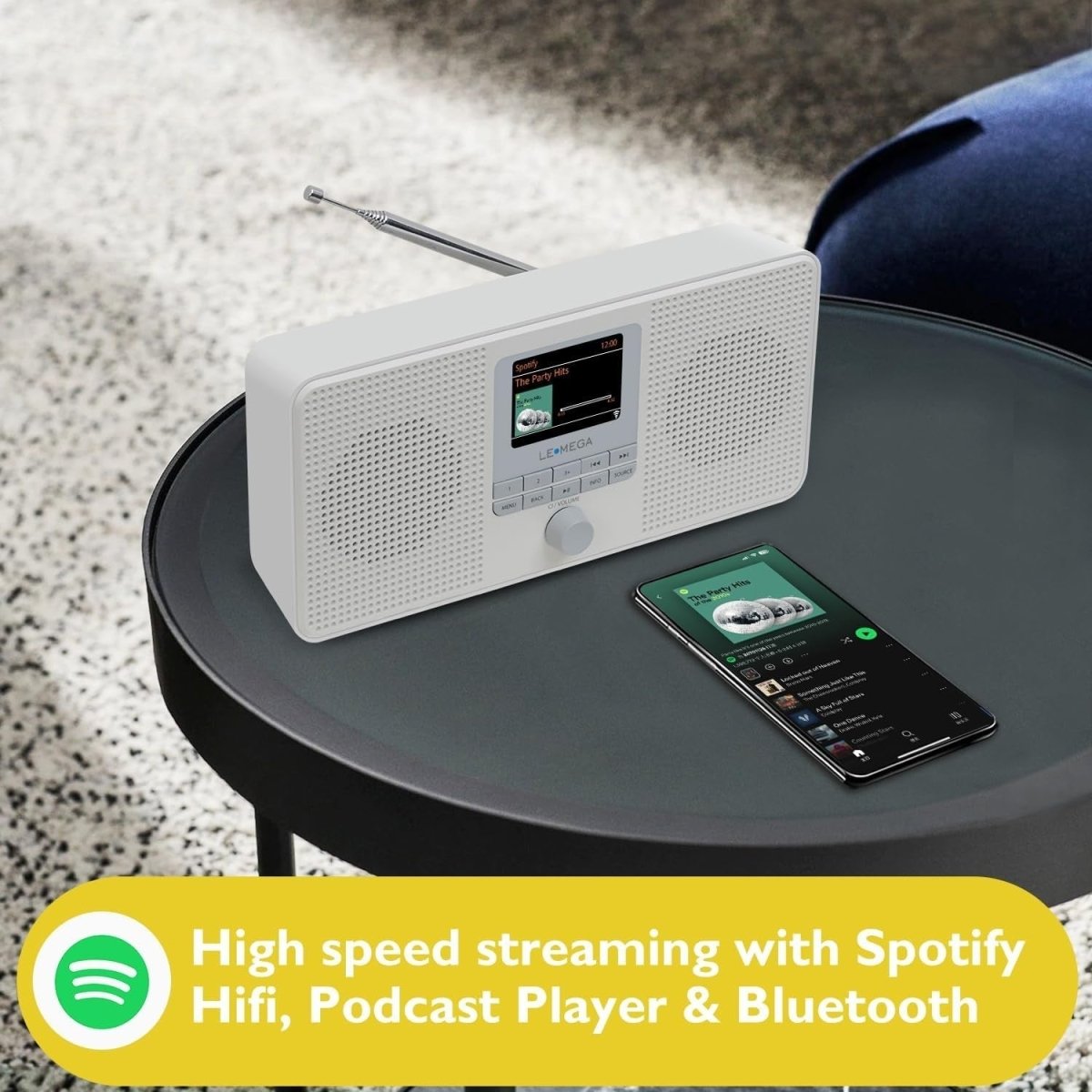 Portable DAB+/FM Internet Radio with WiFi, Bluetooth & Spotify – Stone Grey - Kwikley