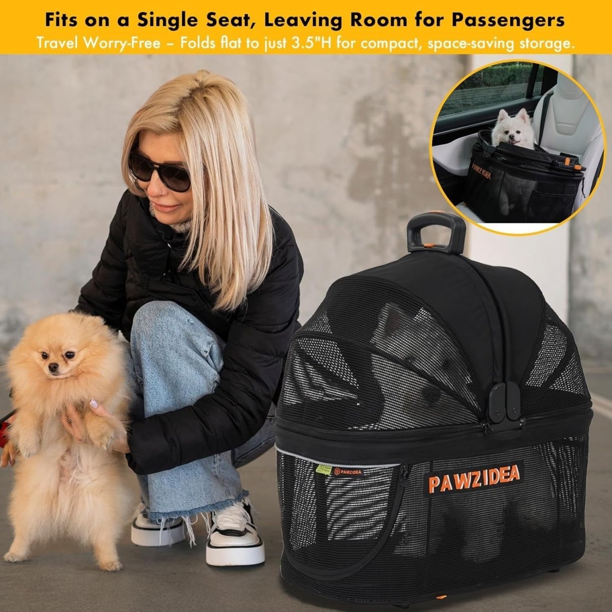 Portable Dog Crate Car Seat Foldable Pet Carrier Kennel Medium Dogs - Kwikley