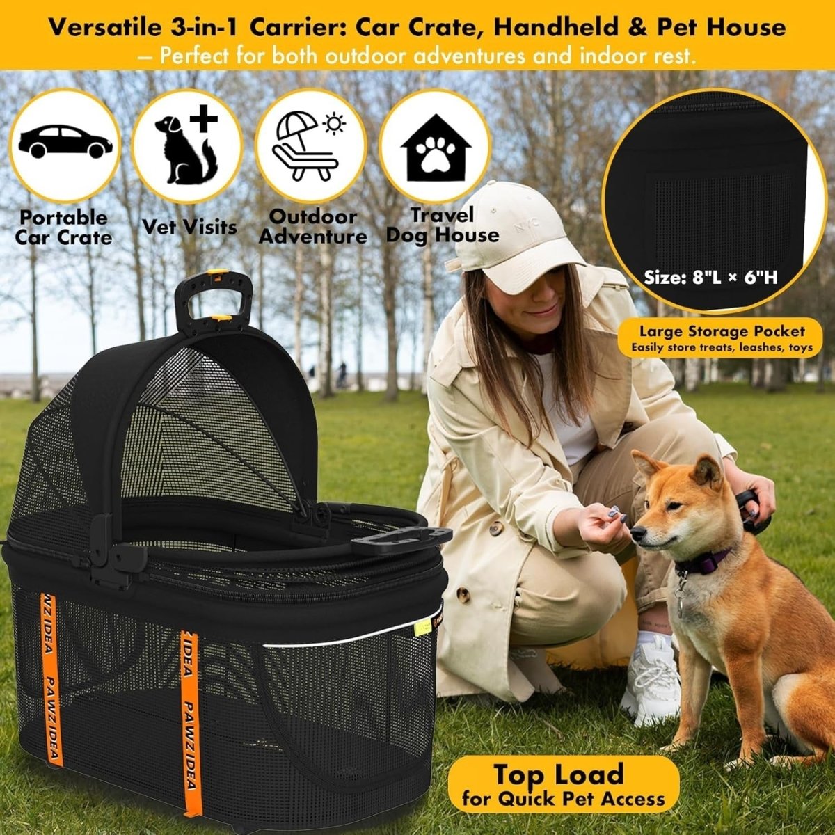 Portable Dog Crate Car Seat Foldable Pet Carrier Kennel Medium Dogs - Kwikley