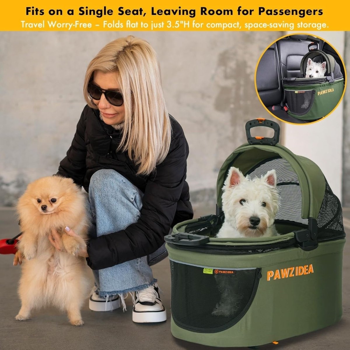 Portable Dog Crate Car Seat Foldable Pet Travel Kennel Medium Dogs - Kwikley