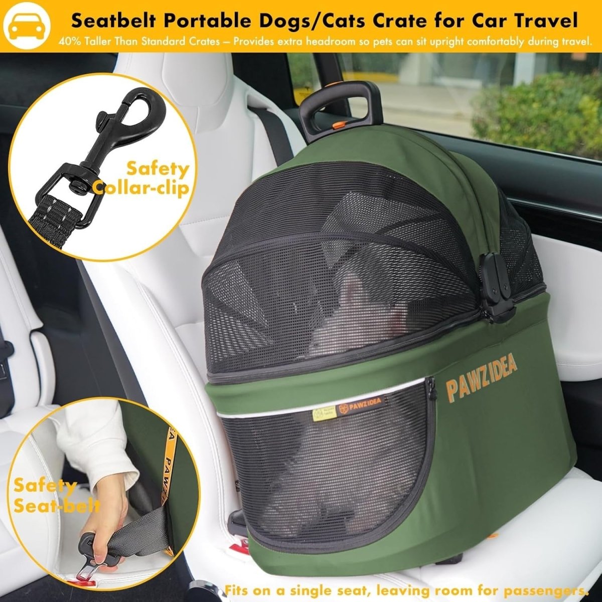 Portable Dog Crate Car Seat Foldable Pet Travel Kennel Medium Dogs - Kwikley