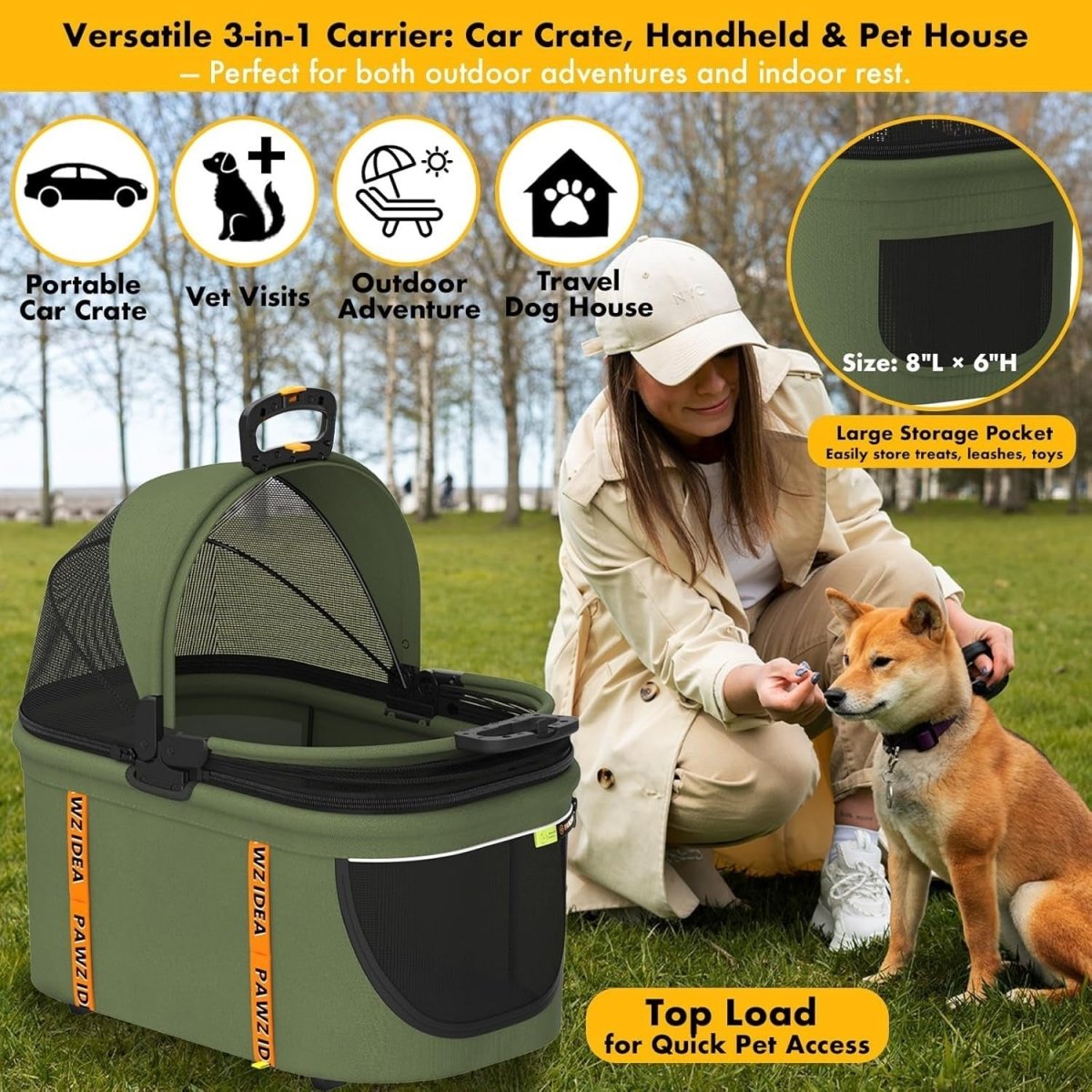 Portable Dog Crate Car Seat Foldable Pet Travel Kennel Medium Dogs - Kwikley