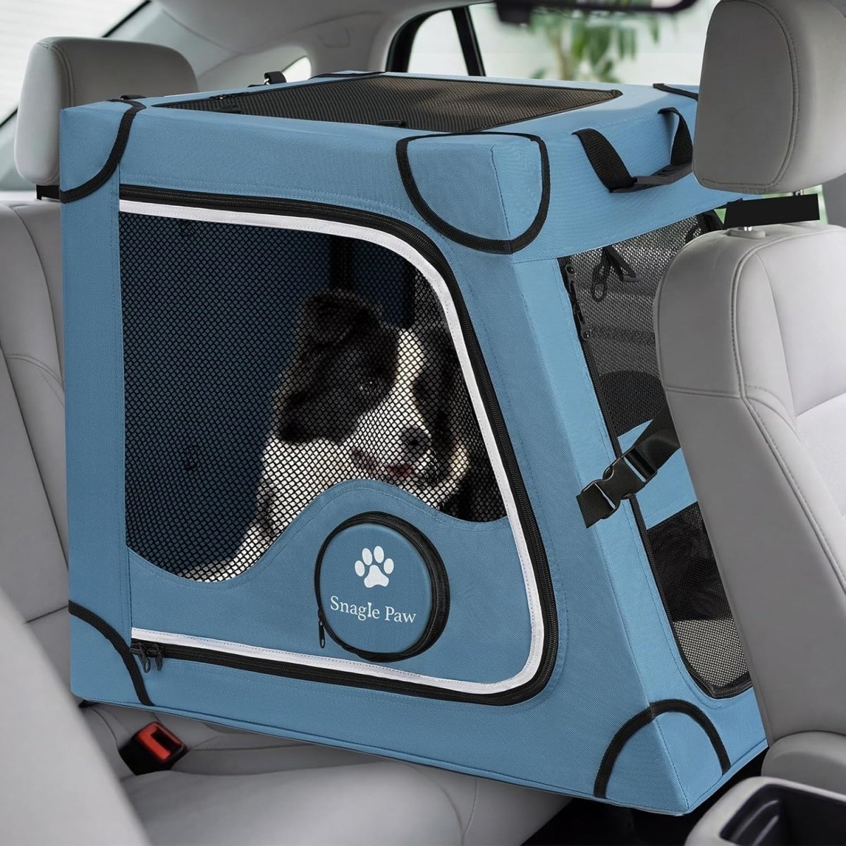 Portable Dog Crate for Car Travel Metal Frame Pet Carrier Foldable Blue - Kwikley