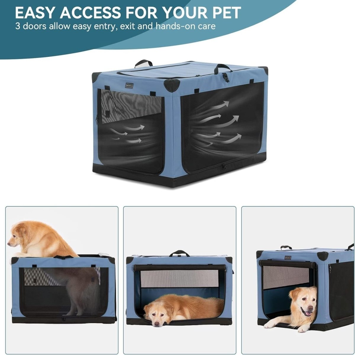 Portable Dog Crate for Travel – Adjustable, Collapsible Soft - Sided Pet Cage - Kwikley