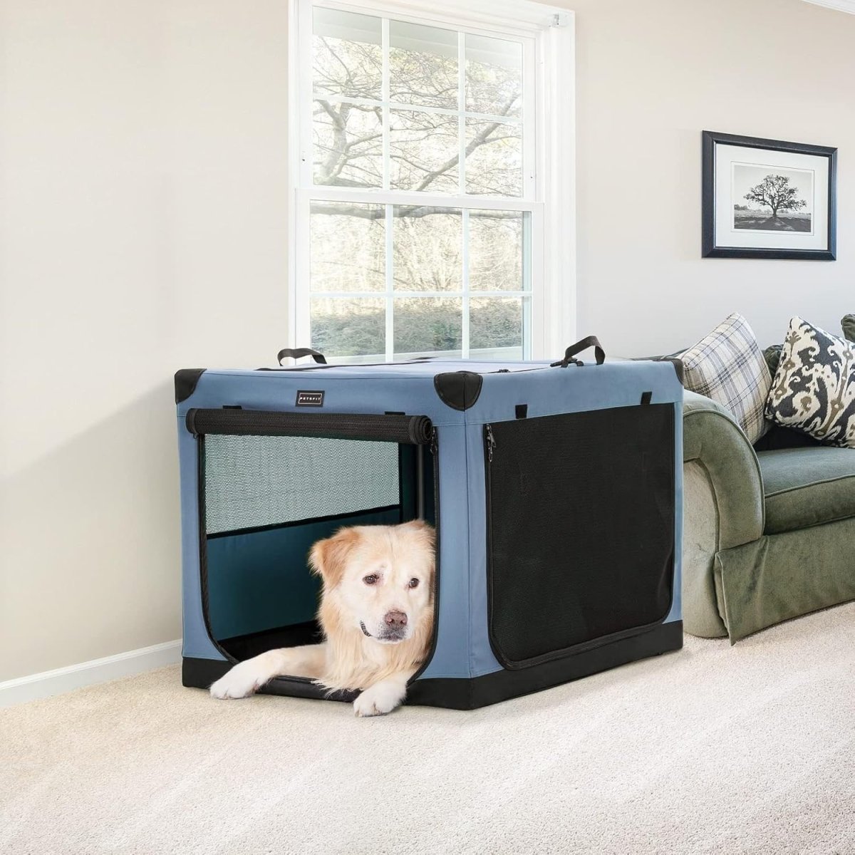 Portable Dog Crate for Travel – Adjustable, Collapsible Soft - Sided Pet Cage - Kwikley