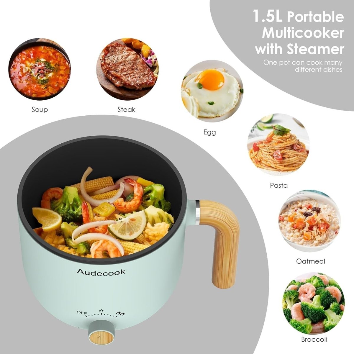 Portable Electric Hot Pot with Steamer | 1.5L Nonstick Cooker, Dual Power - Kwikley