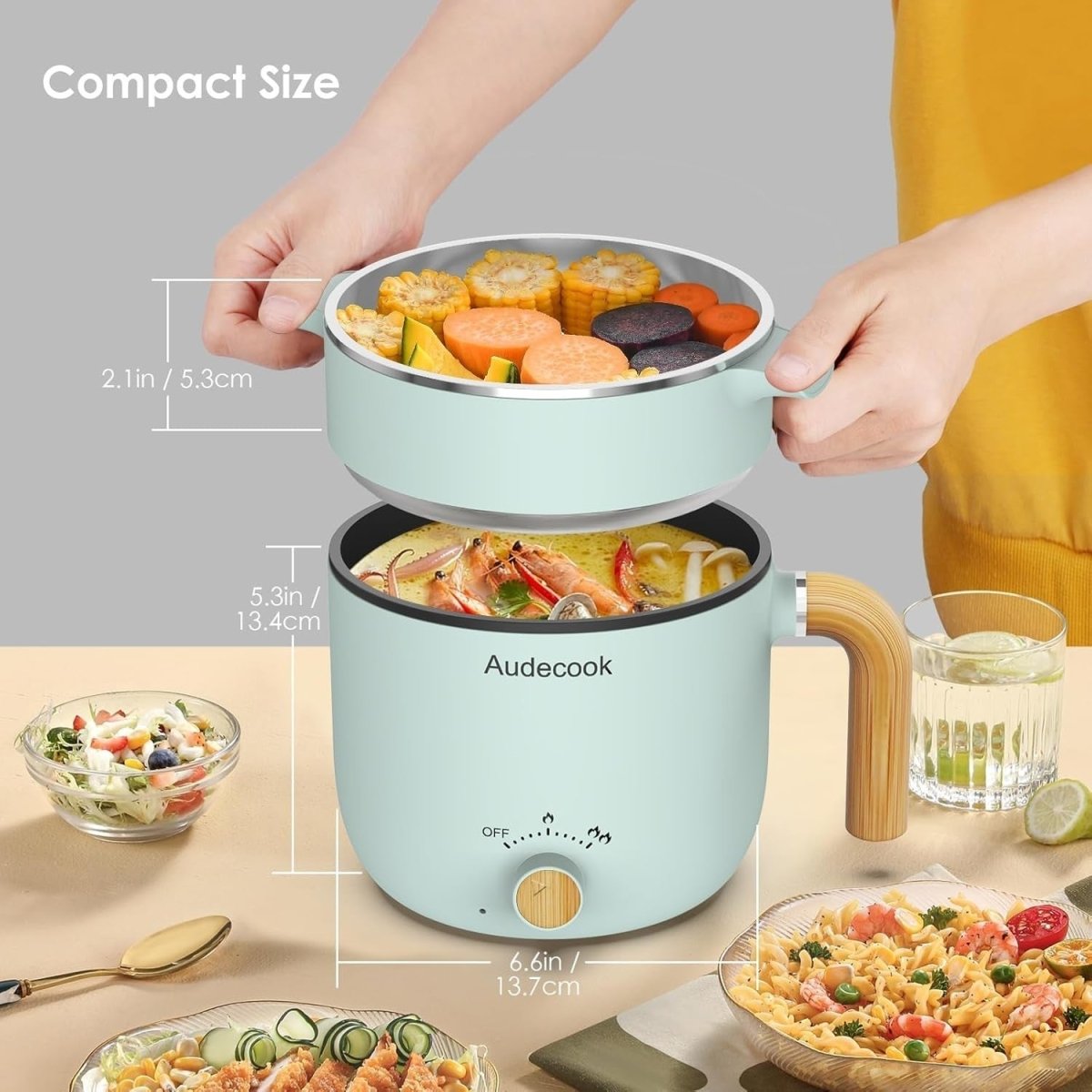 Portable Electric Hot Pot with Steamer | 1.5L Nonstick Cooker, Dual Power - Kwikley