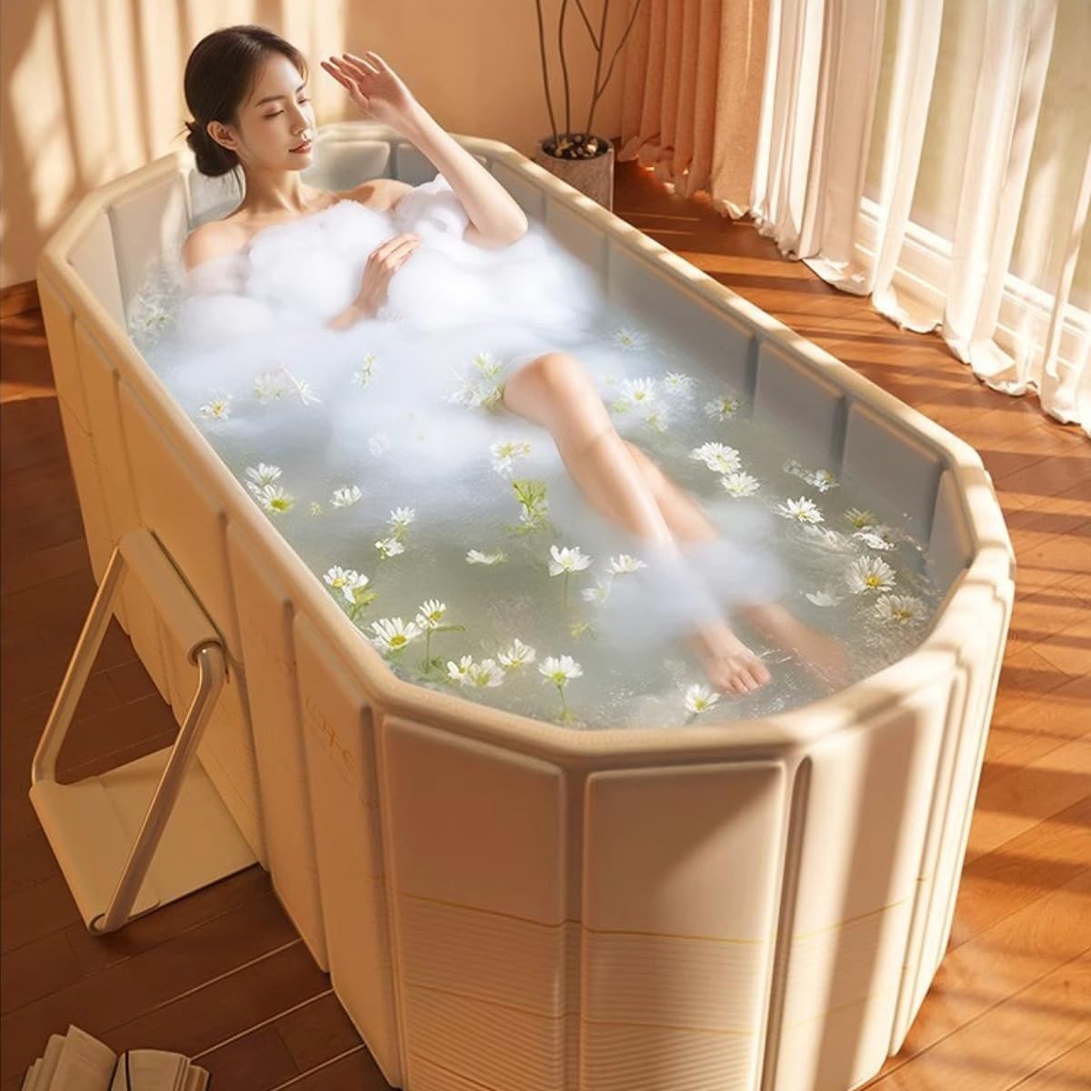 Portable Foldable Adult Bathtub 150cm Large SPA Collapsible Tub Sauna – Yellow - Kwikley