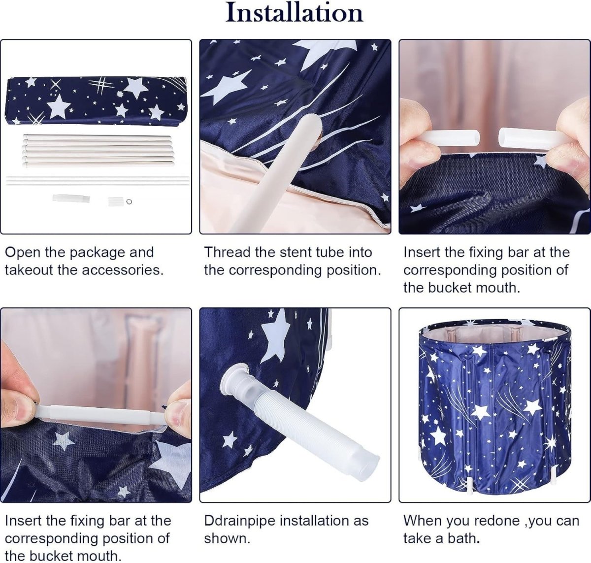 Portable Foldable Bathtub 68x65cm 230L Starry Blue | Adult SPA Soaking Tub - Kwikley