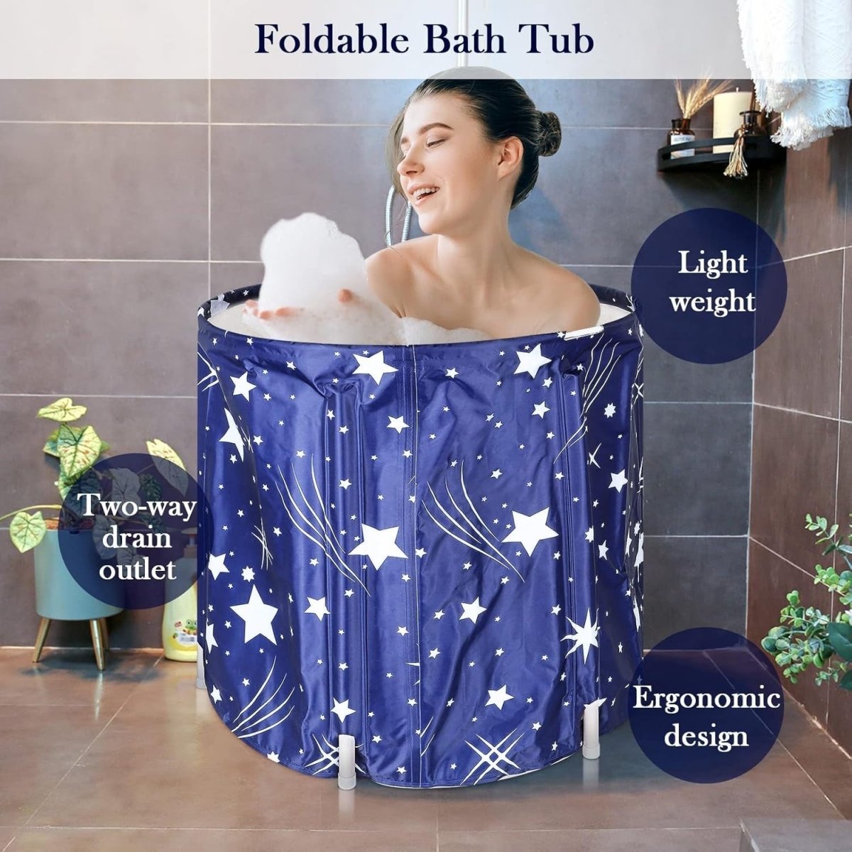 Portable Foldable Bathtub 68x65cm 230L Starry Blue | Adult SPA Soaking Tub - Kwikley