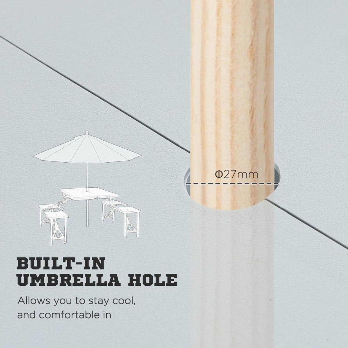 Portable Foldable Picnic Table with Chairs & Umbrella Hole Outdoor Camping - Kwikley