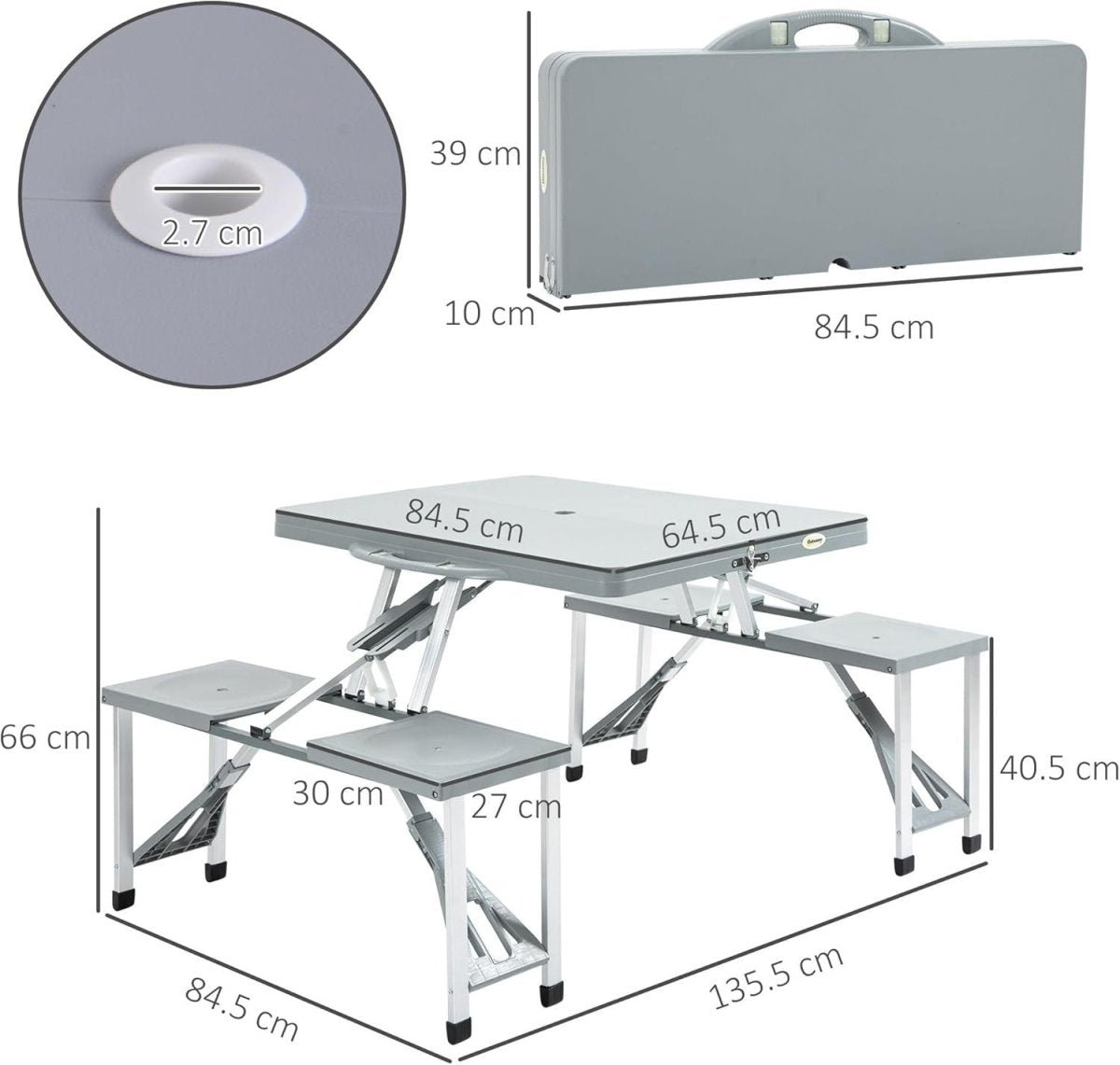 Portable Foldable Picnic Table with Chairs & Umbrella Hole Outdoor Camping - Kwikley