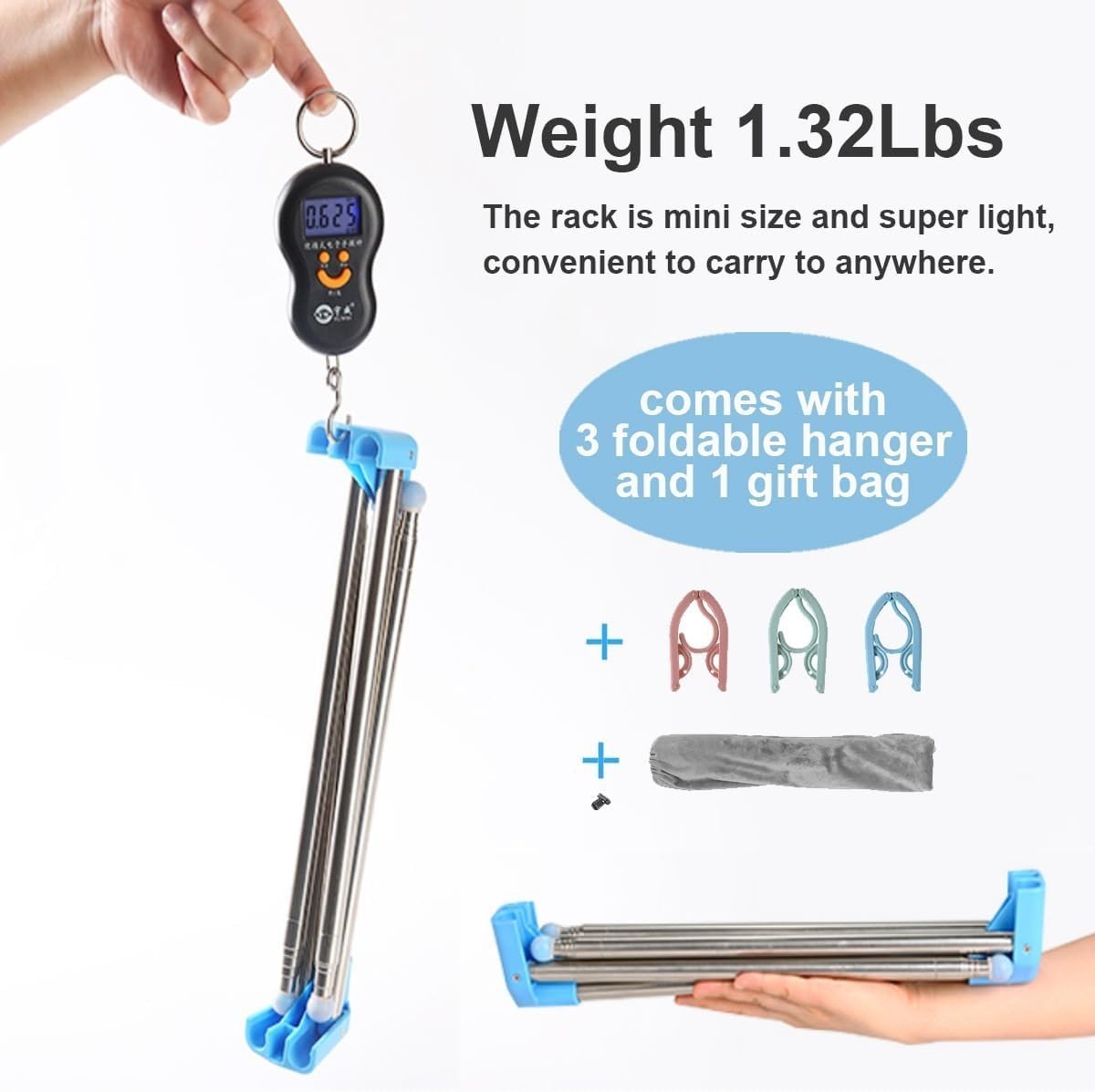 Portable Folding Clothes Rack Travel Collapsible Rail Blue - Kwikley
