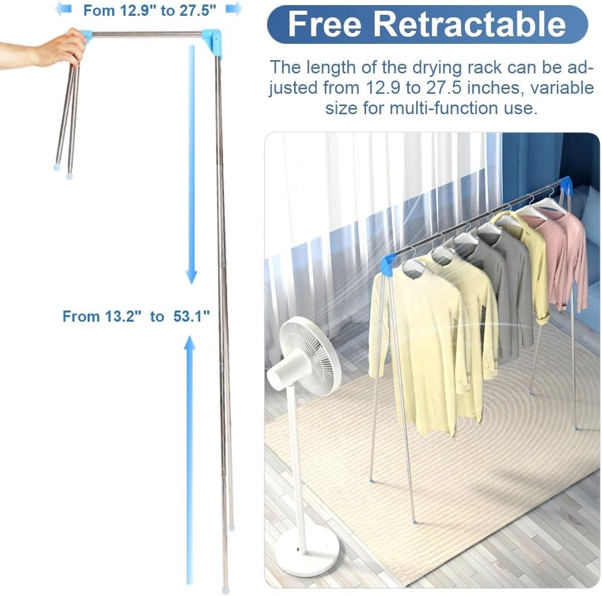 Portable Folding Clothes Rack Travel Collapsible Rail Blue - Kwikley