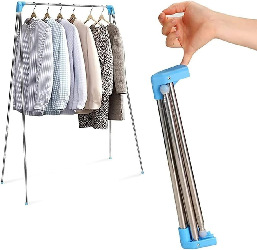 Portable Folding Clothes Rack Travel Collapsible Rail Blue - Kwikley