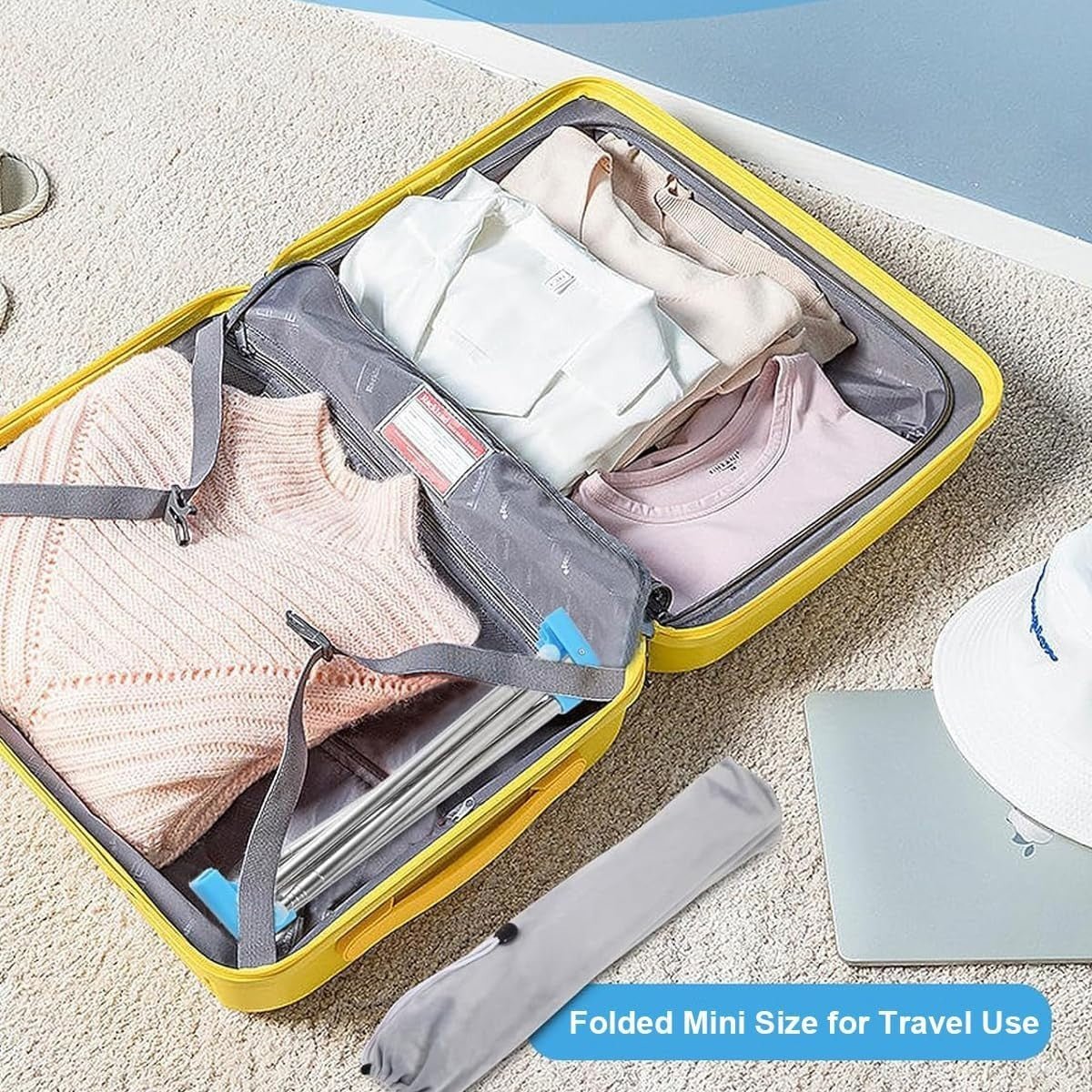 Portable Folding Clothes Rack Travel Collapsible Rail Blue - Kwikley