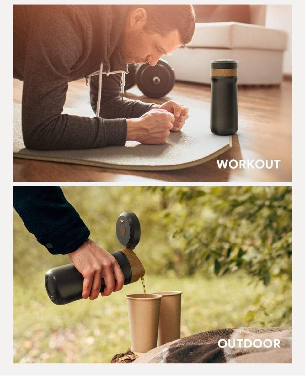 Portable French Press Coffee Maker Travel Mug 320ML Stainless Steel Insulated - Kwikley