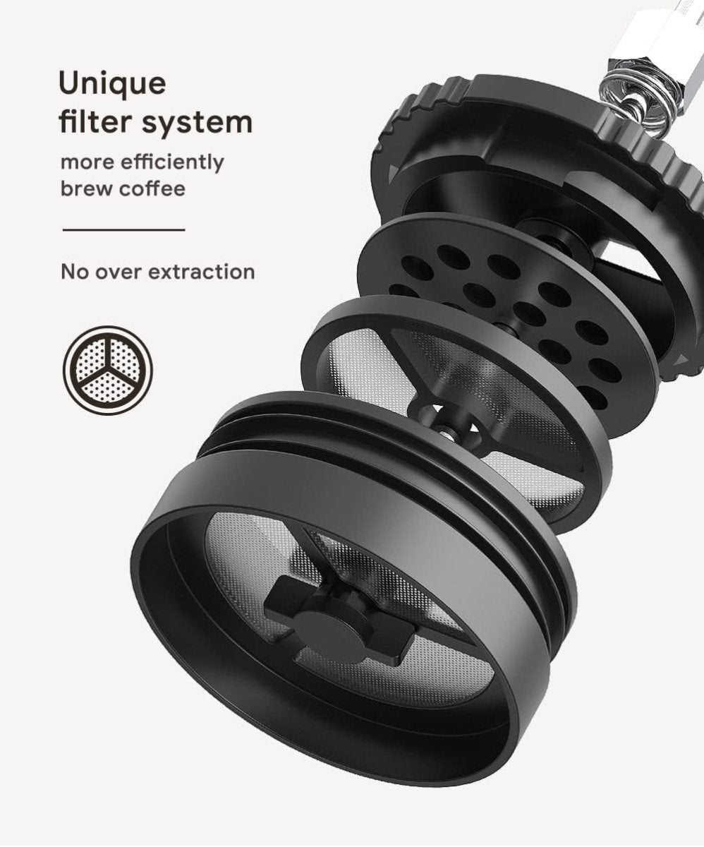 Portable French Press Coffee Maker Travel Mug 320ML Stainless Steel Insulated - Kwikley