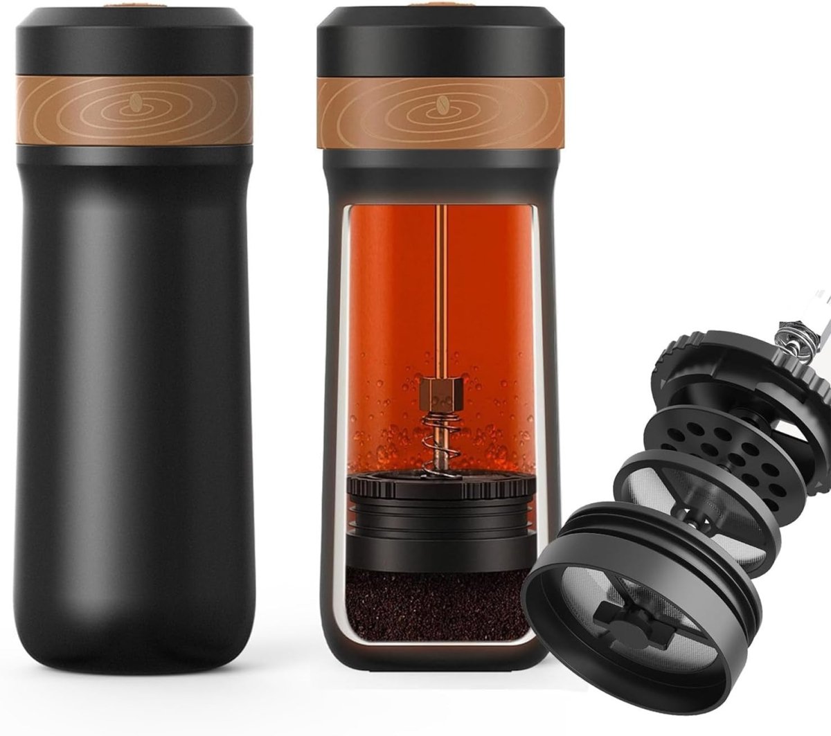 Portable French Press Travel Mug 320ml Double - Wall Stainless Steel Coffee Maker - Kwikley