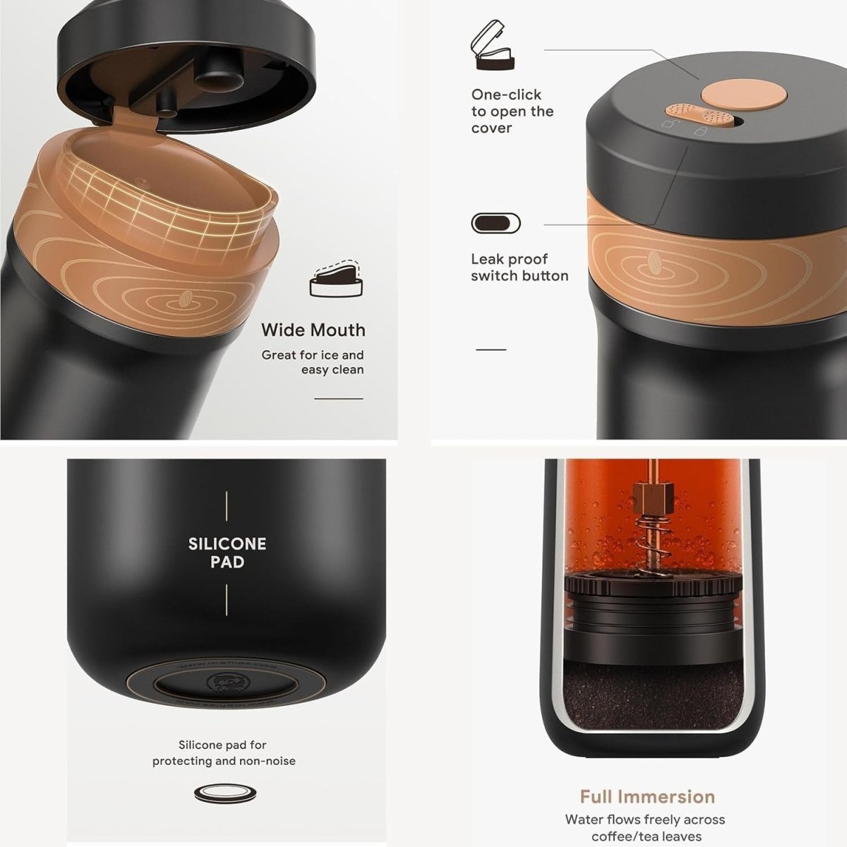 Portable French Press Travel Mug 320ml Double - Wall Stainless Steel Coffee Maker - Kwikley