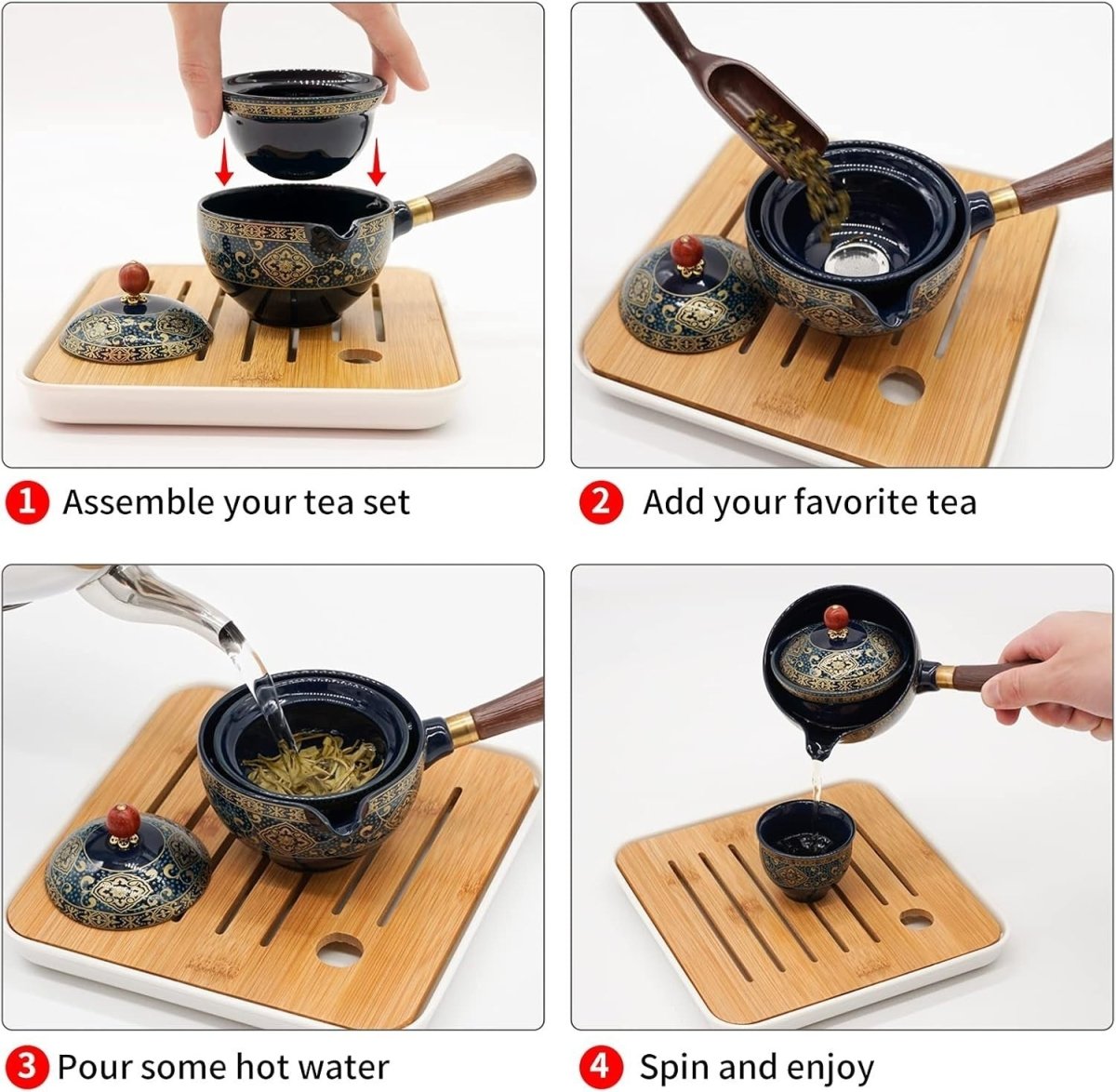 Portable Gongfu Tea Set 360° Rotating Teapot Infuser Travel Orange - Kwikley
