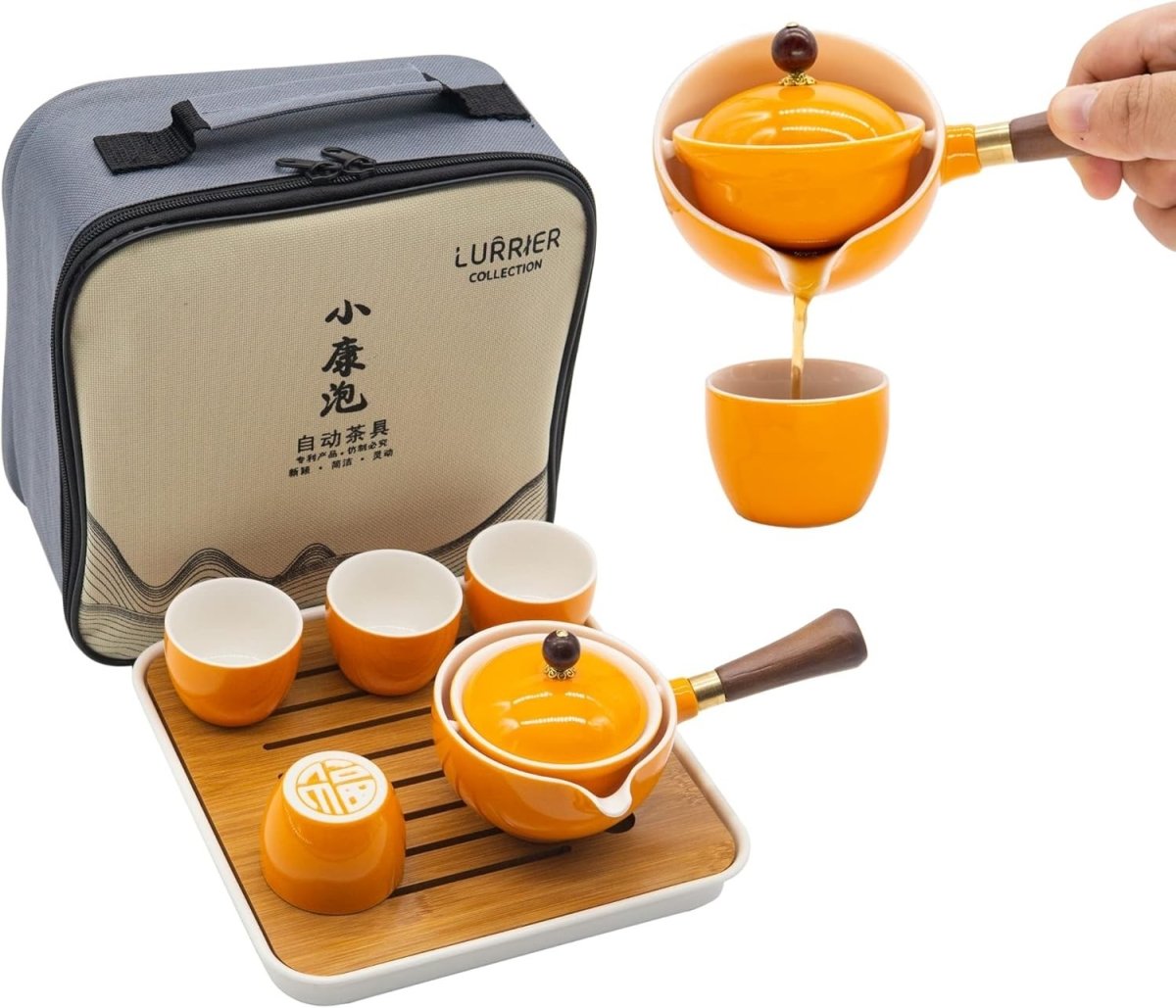 Portable Gongfu Tea Set 360° Rotating Teapot Infuser Travel Orange - Kwikley