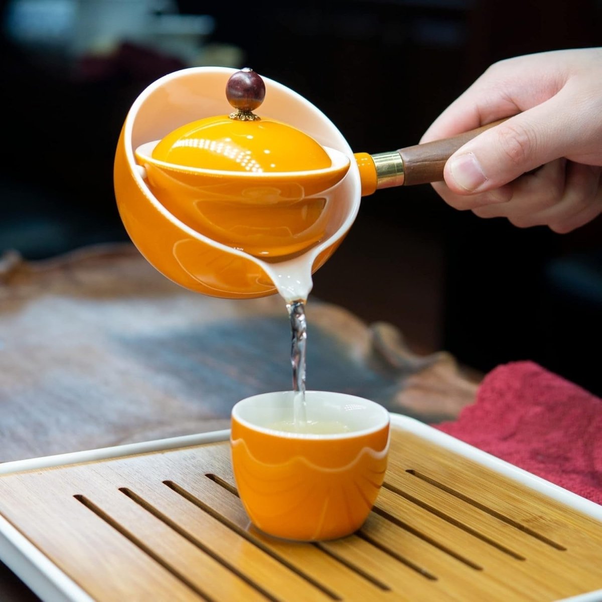 Portable Gongfu Tea Set 360° Rotating Teapot Infuser Travel Orange - Kwikley