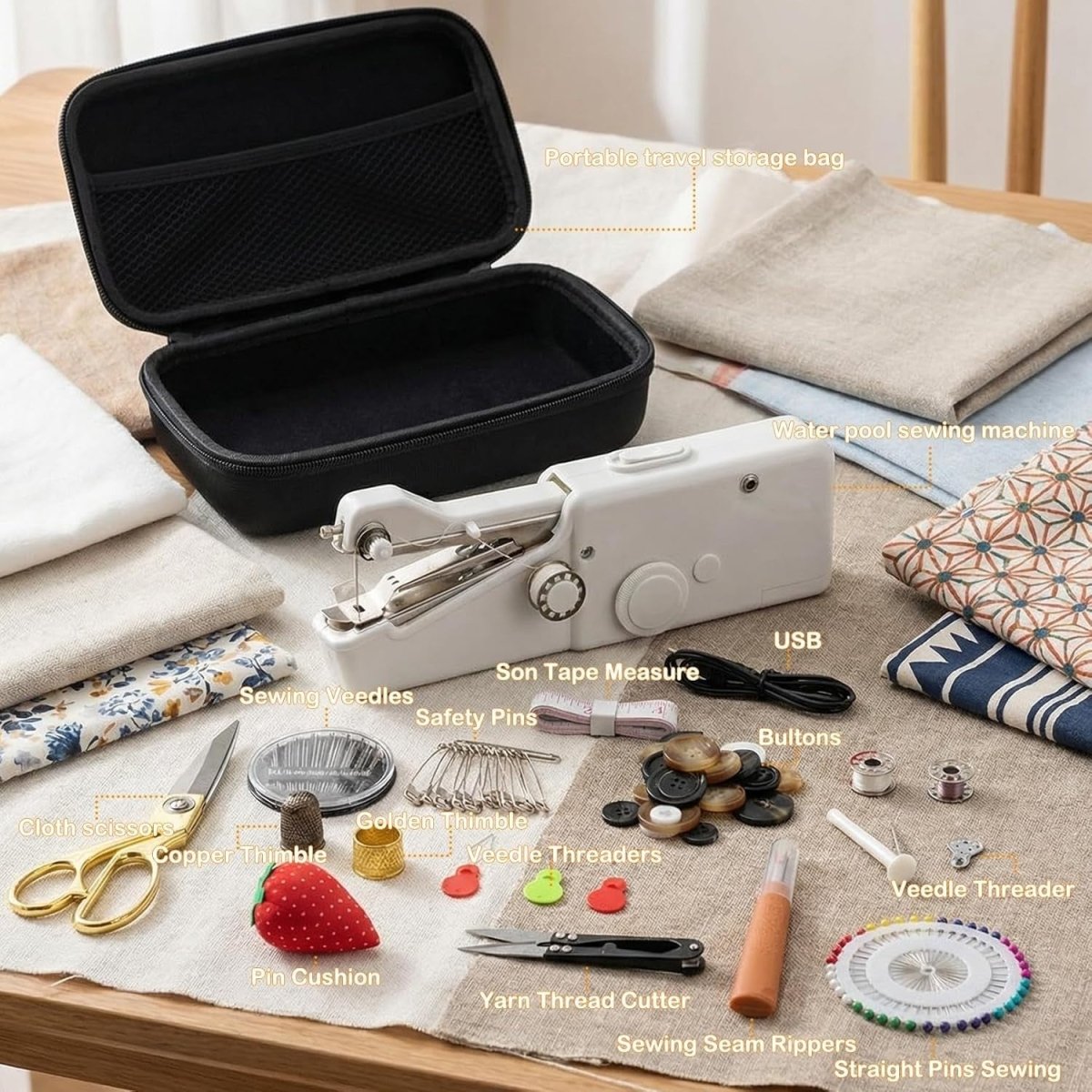 Portable Handheld Sewing Machine Cordless 125pc Sewing Kit Repairs - Kwikley