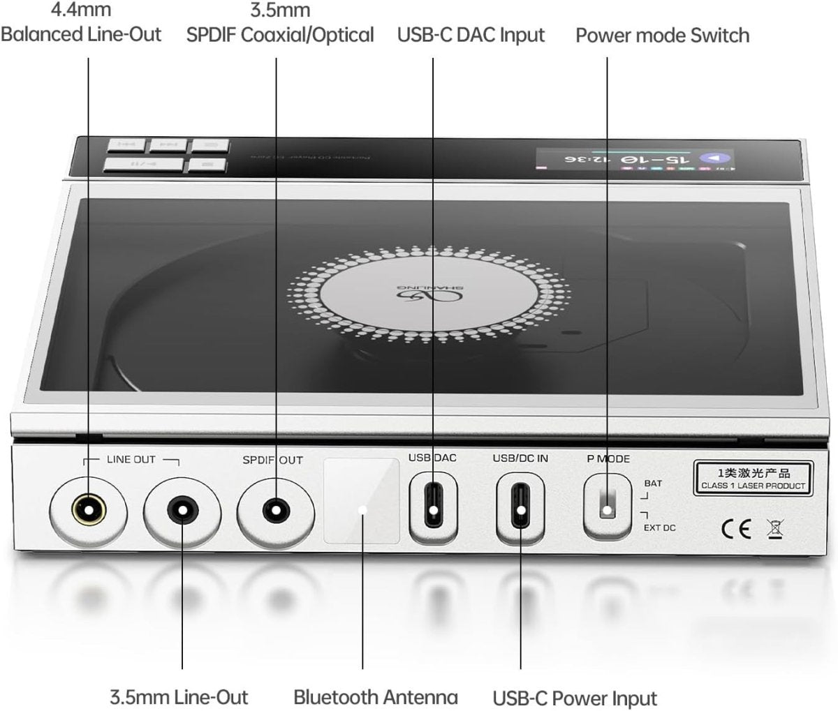 Portable HiFi CD Player Lossless DAC Bluetooth USB 5500mAh Audio - Kwikley