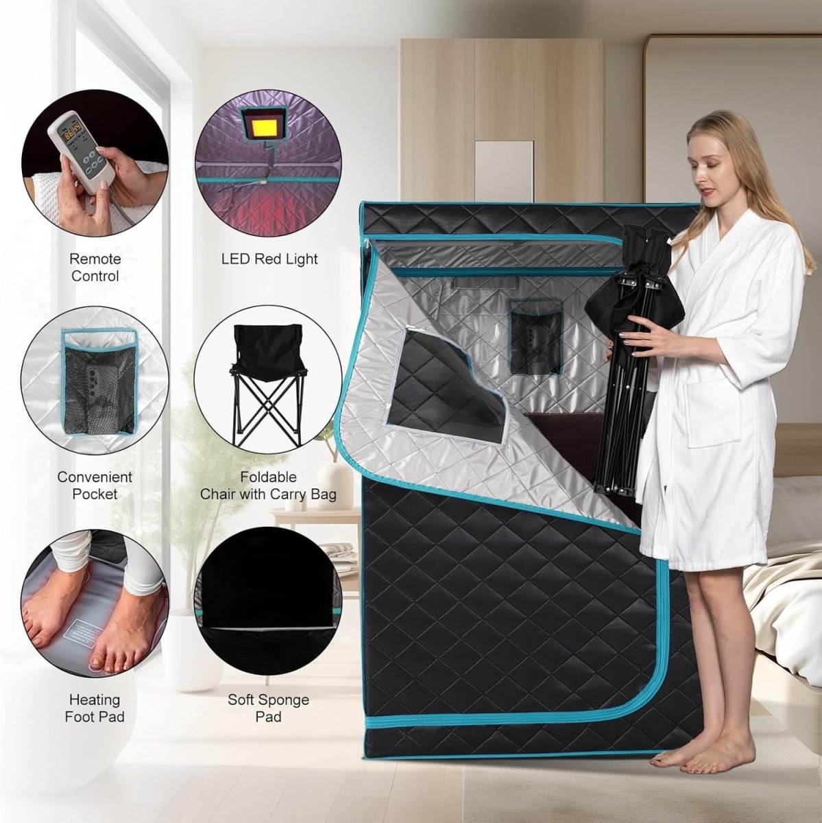 Portable Infrared Sauna Tent w/ Red Light Therapy 6 - Heater Home Spa Detox Box - Kwikley