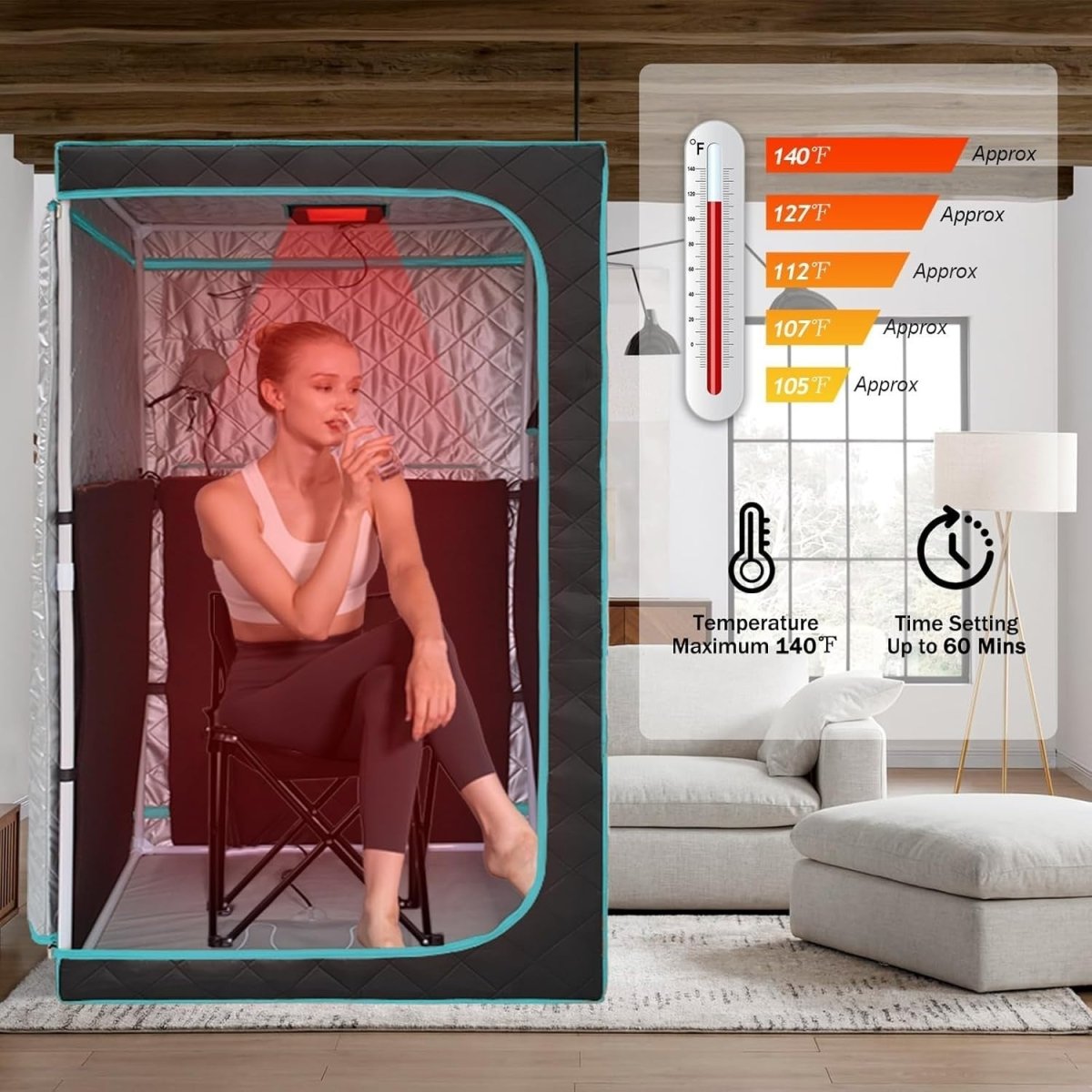 Portable Infrared Sauna Tent w/ Red Light Therapy 6 - Heater Home Spa Detox Box - Kwikley