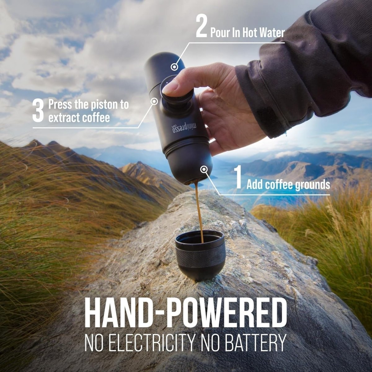 Portable Manual Espresso Maker | Travel Coffee Machine Works with Ground Coffee - Kwikley
