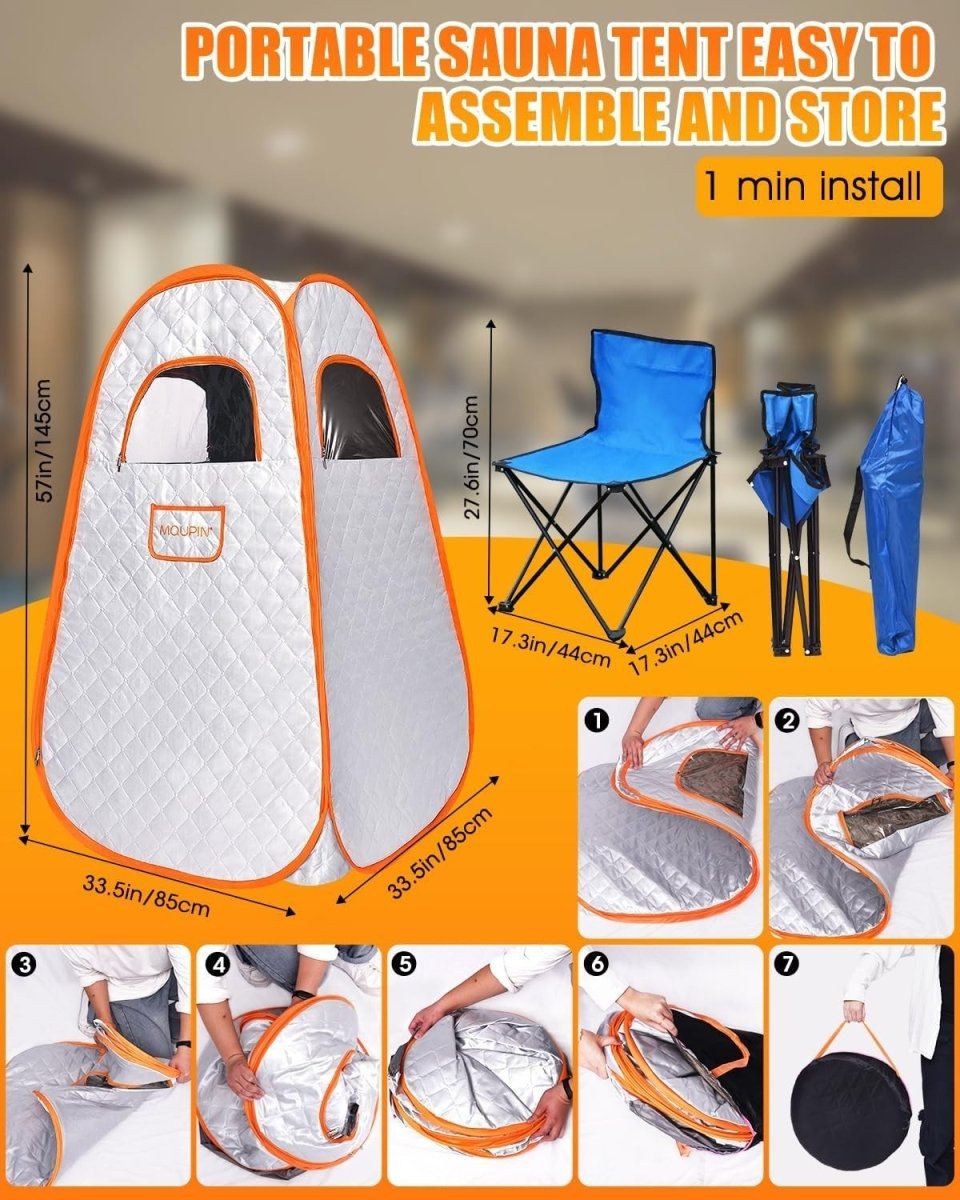 Portable Pop - Up Steam Sauna Tent w/ 3L Steamer & Remote – Home Spa Pod - Kwikley