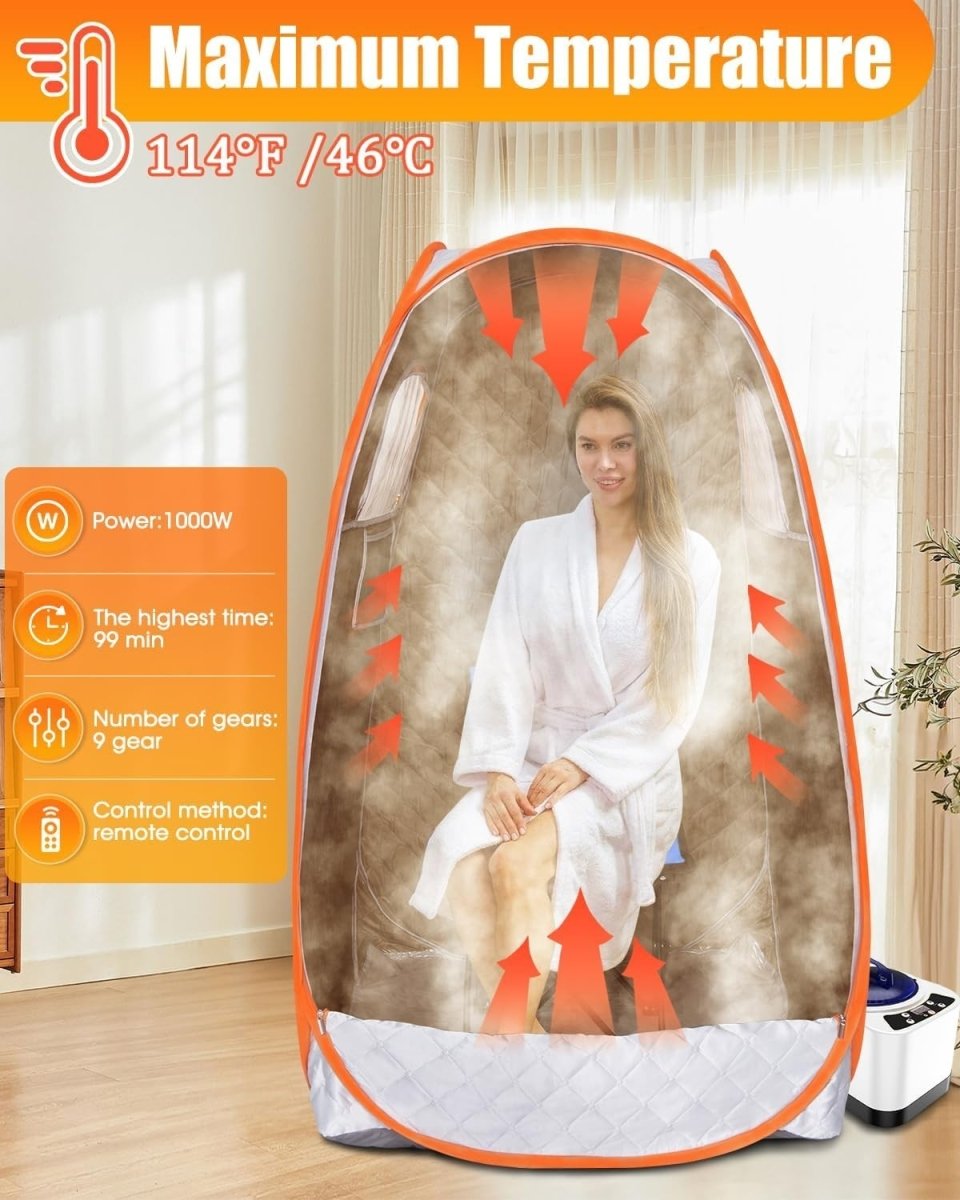 Portable Pop - Up Steam Sauna Tent w/ 3L Steamer & Remote – Home Spa Pod - Kwikley