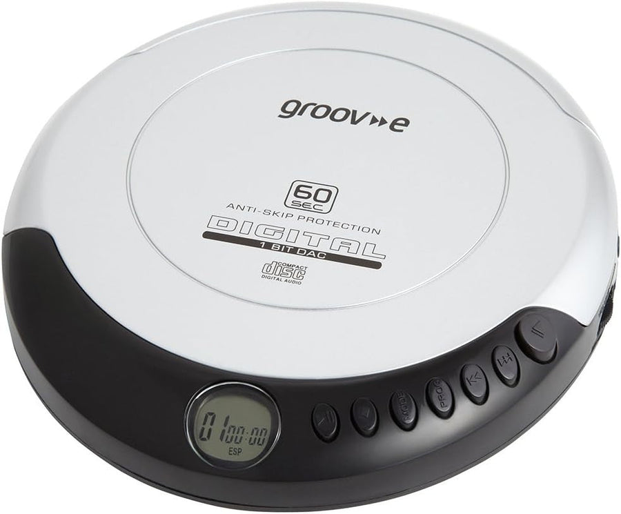 Portable Retro CD Player Anti Skip Programmable Tracks Earphones Silver - Kwikley